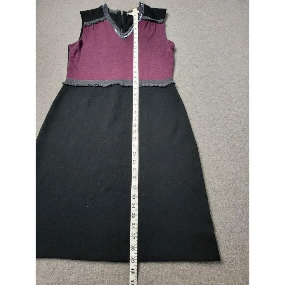 Tory Burch Women's Wool Blend Dress L Black Purple Sleeveless Sheath‎ Midi